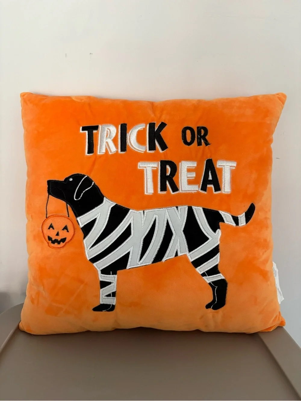 Ashland Halloween Trick Or Treat Embroidered Mummy Dog Decorative Pillow 16x16